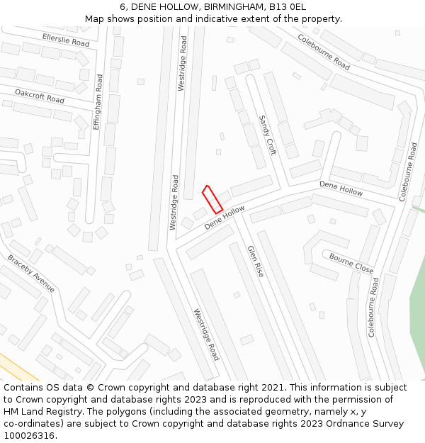 6, DENE HOLLOW, BIRMINGHAM, B13 0EL: Location map and indicative extent of plot