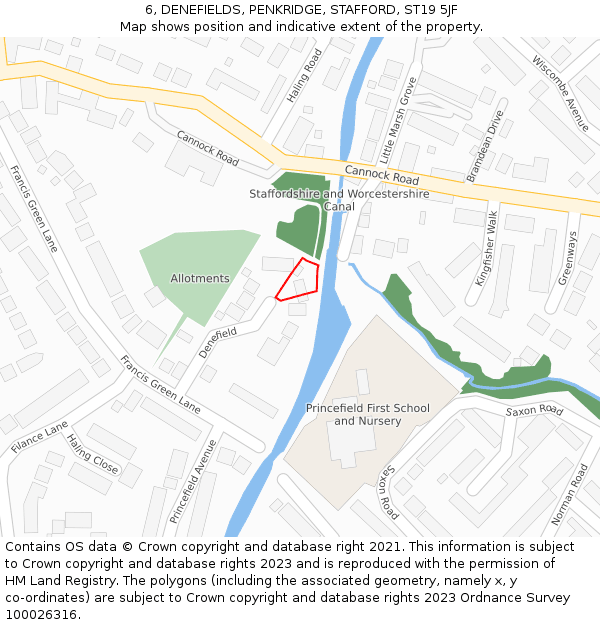 6, DENEFIELDS, PENKRIDGE, STAFFORD, ST19 5JF: Location map and indicative extent of plot