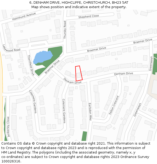 6, DENHAM DRIVE, HIGHCLIFFE, CHRISTCHURCH, BH23 5AT: Location map and indicative extent of plot