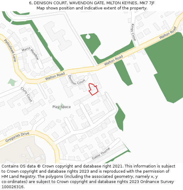 6, DENISON COURT, WAVENDON GATE, MILTON KEYNES, MK7 7JF: Location map and indicative extent of plot