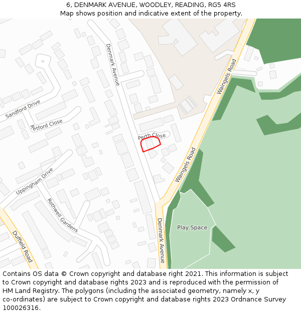 6, DENMARK AVENUE, WOODLEY, READING, RG5 4RS: Location map and indicative extent of plot