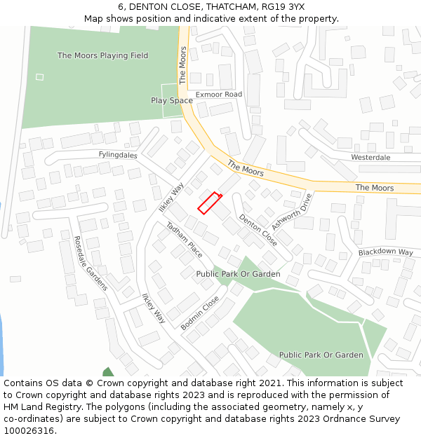 6, DENTON CLOSE, THATCHAM, RG19 3YX: Location map and indicative extent of plot