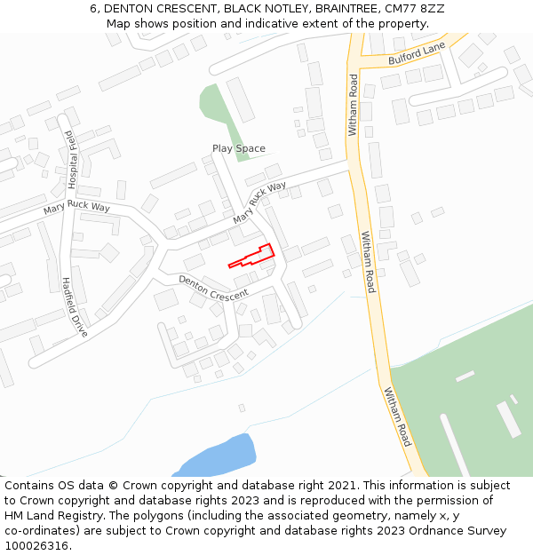 6, DENTON CRESCENT, BLACK NOTLEY, BRAINTREE, CM77 8ZZ: Location map and indicative extent of plot