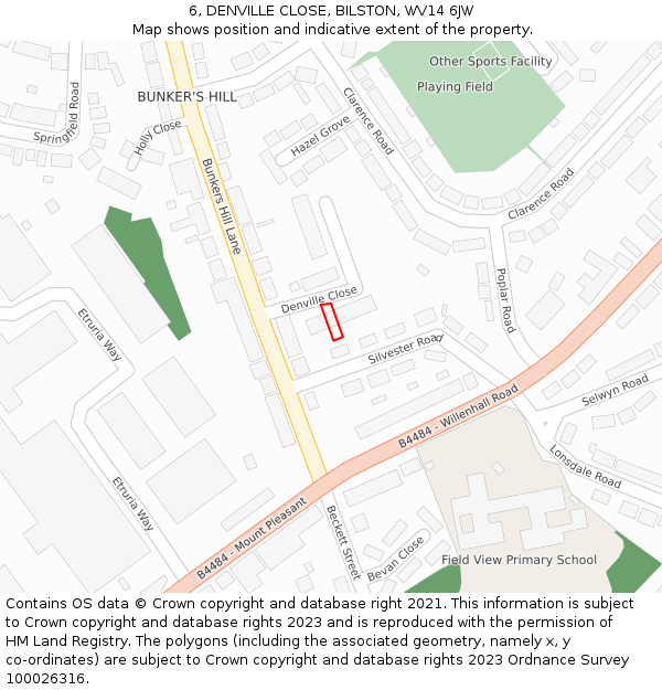 6, DENVILLE CLOSE, BILSTON, WV14 6JW: Location map and indicative extent of plot