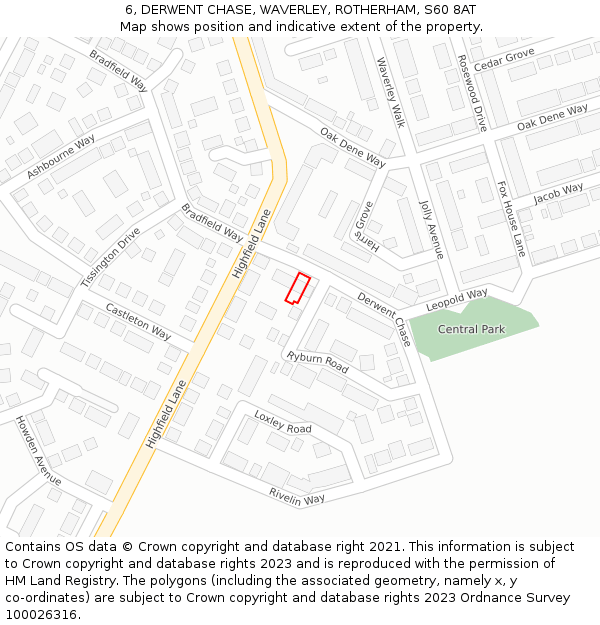6, DERWENT CHASE, WAVERLEY, ROTHERHAM, S60 8AT: Location map and indicative extent of plot
