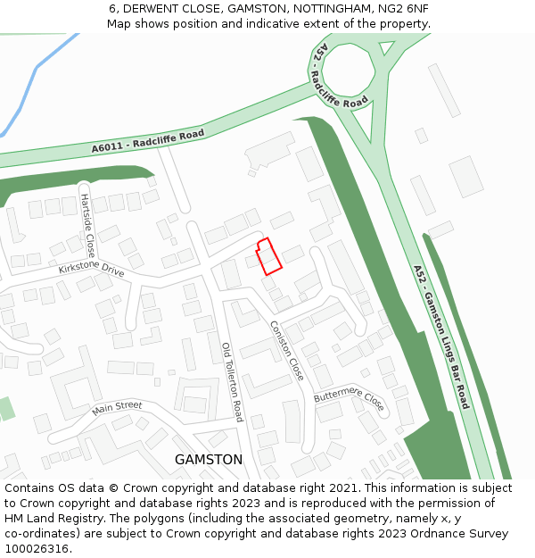 6, DERWENT CLOSE, GAMSTON, NOTTINGHAM, NG2 6NF: Location map and indicative extent of plot