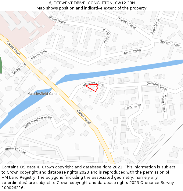 6, DERWENT DRIVE, CONGLETON, CW12 3RN: Location map and indicative extent of plot