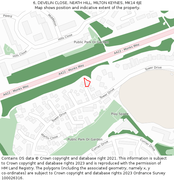 6, DEVELIN CLOSE, NEATH HILL, MILTON KEYNES, MK14 6JE: Location map and indicative extent of plot