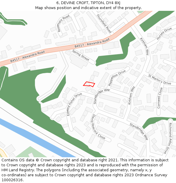 6, DEVINE CROFT, TIPTON, DY4 8XJ: Location map and indicative extent of plot