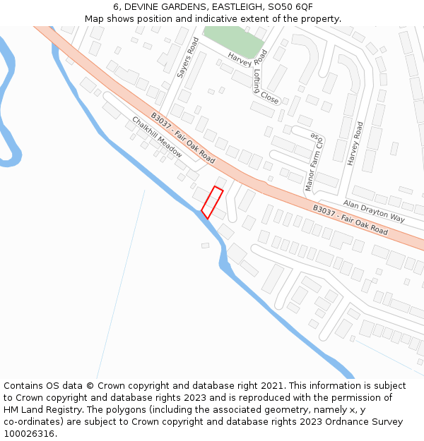 6, DEVINE GARDENS, EASTLEIGH, SO50 6QF: Location map and indicative extent of plot