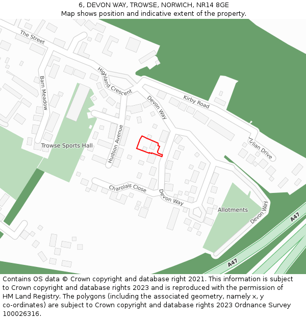 6, DEVON WAY, TROWSE, NORWICH, NR14 8GE: Location map and indicative extent of plot