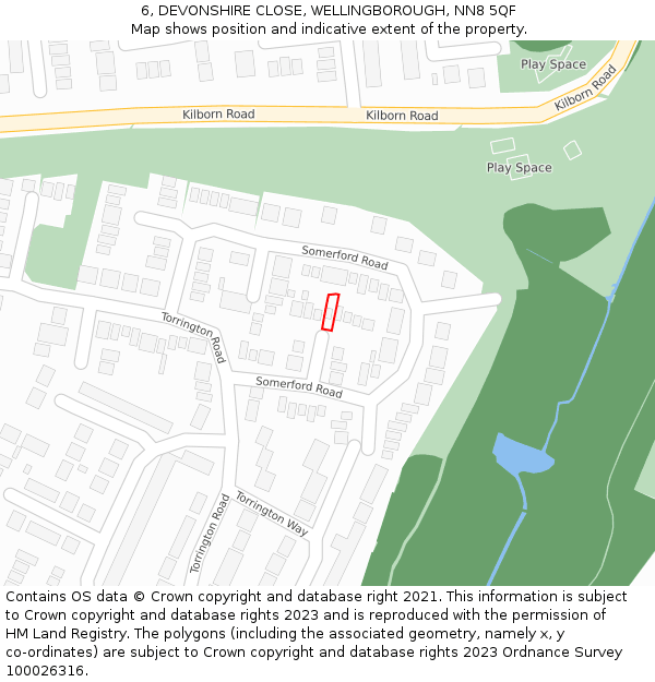 6, DEVONSHIRE CLOSE, WELLINGBOROUGH, NN8 5QF: Location map and indicative extent of plot