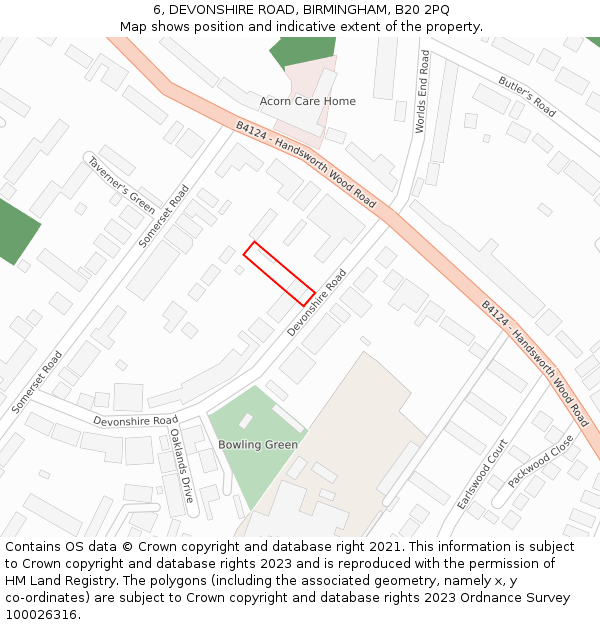 6, DEVONSHIRE ROAD, BIRMINGHAM, B20 2PQ: Location map and indicative extent of plot