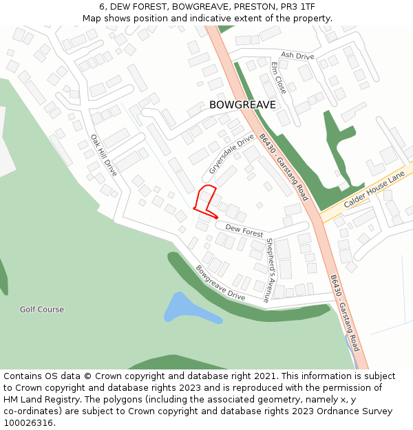 6, DEW FOREST, BOWGREAVE, PRESTON, PR3 1TF: Location map and indicative extent of plot