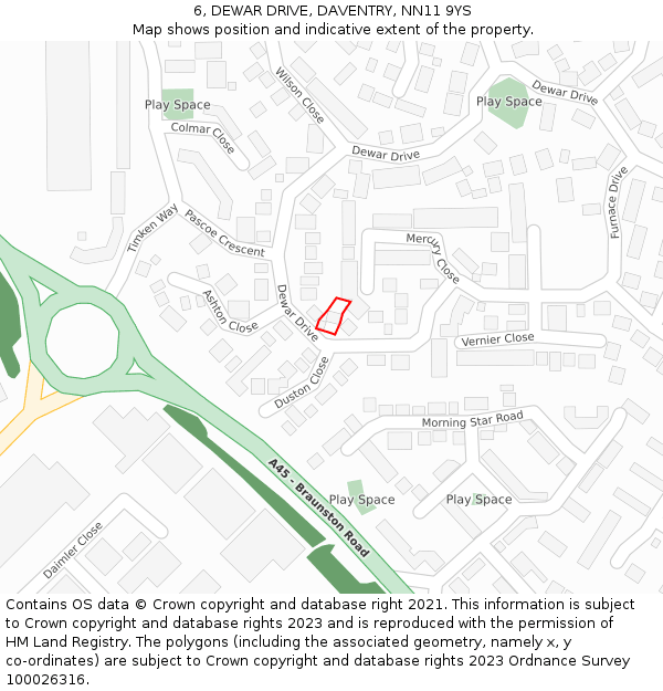 6, DEWAR DRIVE, DAVENTRY, NN11 9YS: Location map and indicative extent of plot