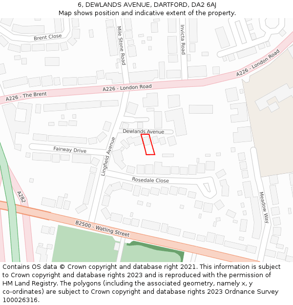 6, DEWLANDS AVENUE, DARTFORD, DA2 6AJ: Location map and indicative extent of plot