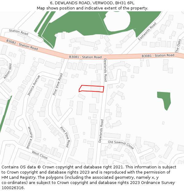 6, DEWLANDS ROAD, VERWOOD, BH31 6PL: Location map and indicative extent of plot