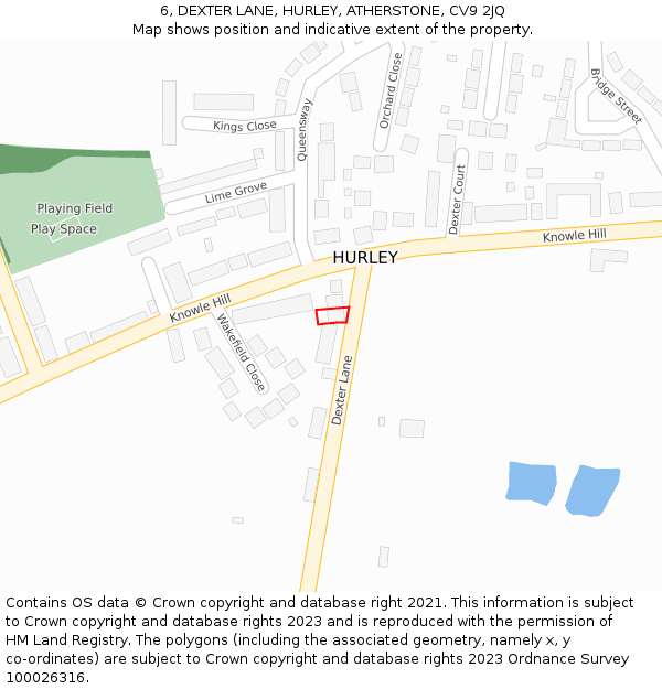 6, DEXTER LANE, HURLEY, ATHERSTONE, CV9 2JQ: Location map and indicative extent of plot