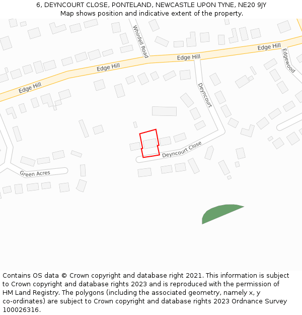 6, DEYNCOURT CLOSE, PONTELAND, NEWCASTLE UPON TYNE, NE20 9JY: Location map and indicative extent of plot