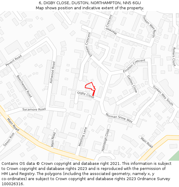 6, DIGBY CLOSE, DUSTON, NORTHAMPTON, NN5 6GU: Location map and indicative extent of plot