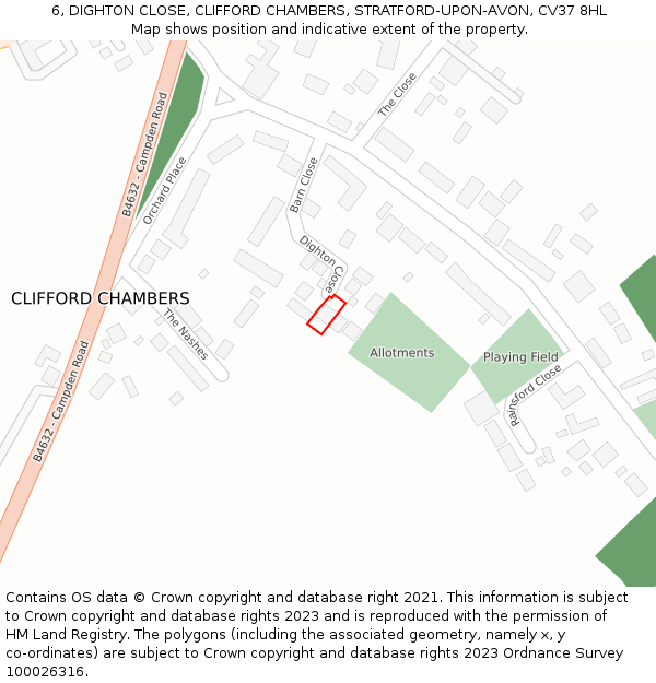 6, DIGHTON CLOSE, CLIFFORD CHAMBERS, STRATFORD-UPON-AVON, CV37 8HL: Location map and indicative extent of plot