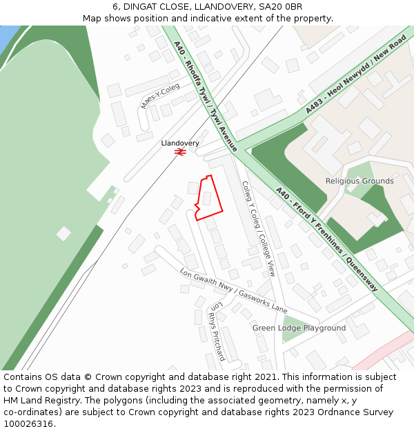 6, DINGAT CLOSE, LLANDOVERY, SA20 0BR: Location map and indicative extent of plot