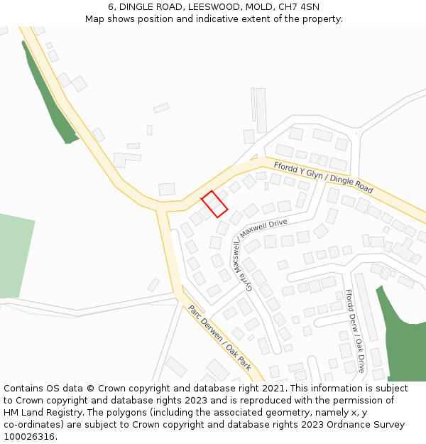 6, DINGLE ROAD, LEESWOOD, MOLD, CH7 4SN: Location map and indicative extent of plot