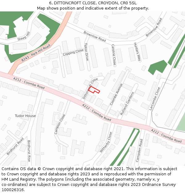 6, DITTONCROFT CLOSE, CROYDON, CR0 5SL: Location map and indicative extent of plot