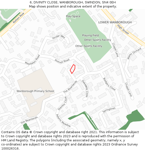 6, DIVINITY CLOSE, WANBOROUGH, SWINDON, SN4 0EH: Location map and indicative extent of plot