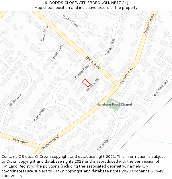 6, DODDS CLOSE, ATTLEBOROUGH, NR17 2HJ: Location map and indicative extent of plot