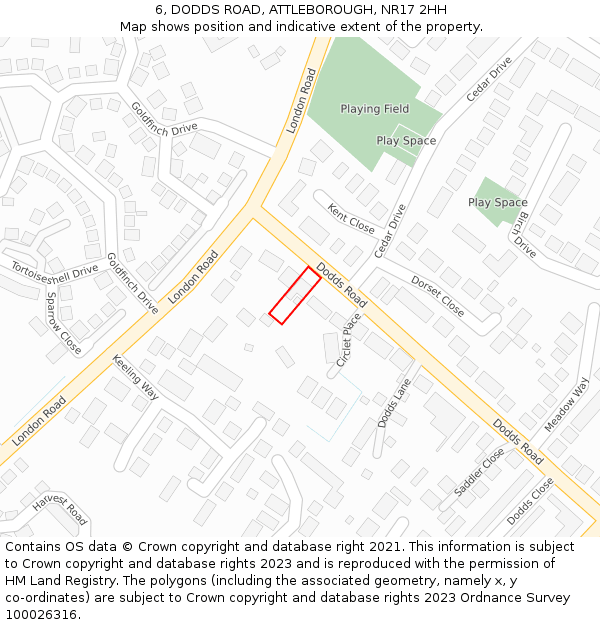 6, DODDS ROAD, ATTLEBOROUGH, NR17 2HH: Location map and indicative extent of plot