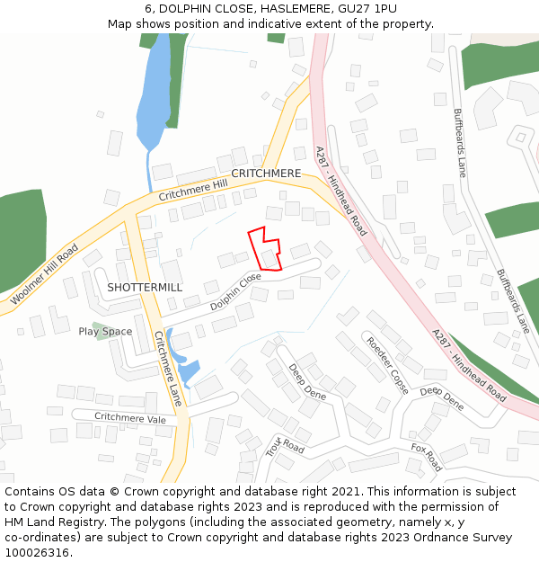6, DOLPHIN CLOSE, HASLEMERE, GU27 1PU: Location map and indicative extent of plot