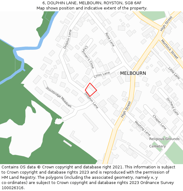 6, DOLPHIN LANE, MELBOURN, ROYSTON, SG8 6AF: Location map and indicative extent of plot