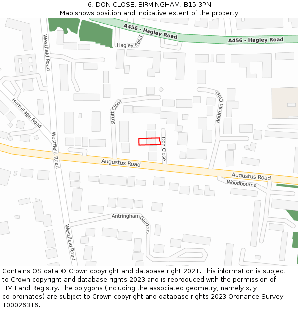 6, DON CLOSE, BIRMINGHAM, B15 3PN: Location map and indicative extent of plot