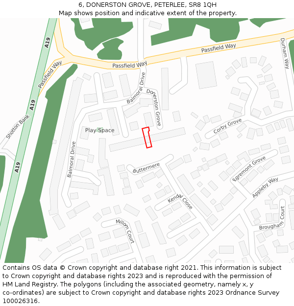 6, DONERSTON GROVE, PETERLEE, SR8 1QH: Location map and indicative extent of plot