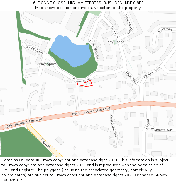 6, DONNE CLOSE, HIGHAM FERRERS, RUSHDEN, NN10 8PF: Location map and indicative extent of plot