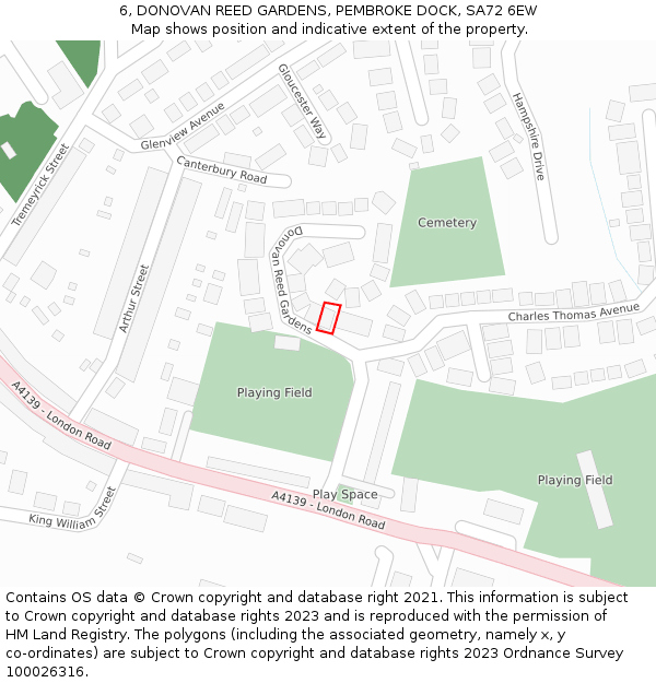 6, DONOVAN REED GARDENS, PEMBROKE DOCK, SA72 6EW: Location map and indicative extent of plot