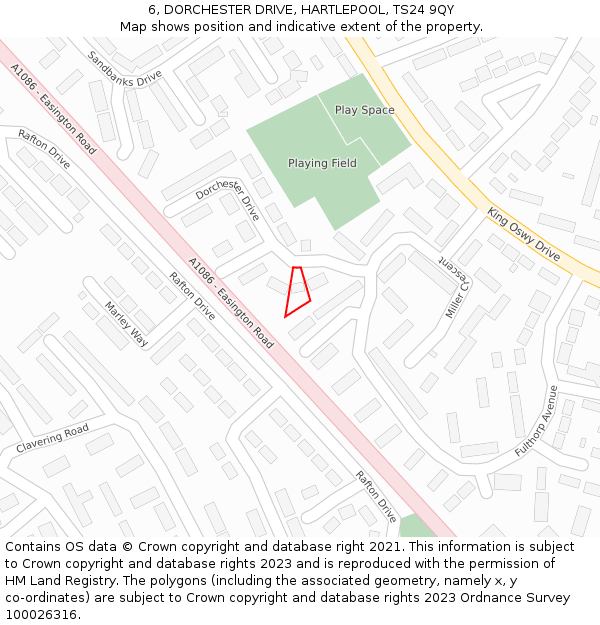 6, DORCHESTER DRIVE, HARTLEPOOL, TS24 9QY: Location map and indicative extent of plot