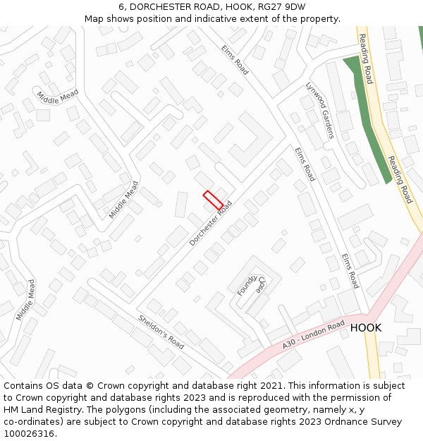 6, DORCHESTER ROAD, HOOK, RG27 9DW: Location map and indicative extent of plot