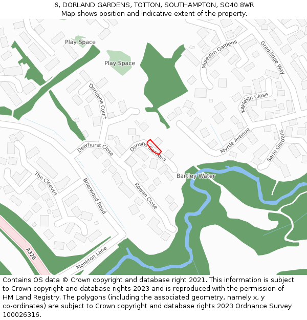 6, DORLAND GARDENS, TOTTON, SOUTHAMPTON, SO40 8WR: Location map and indicative extent of plot