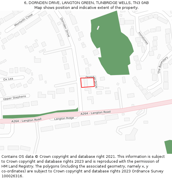 6, DORNDEN DRIVE, LANGTON GREEN, TUNBRIDGE WELLS, TN3 0AB: Location map and indicative extent of plot