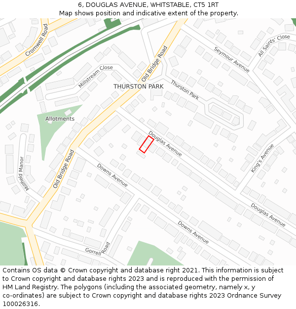 6, DOUGLAS AVENUE, WHITSTABLE, CT5 1RT: Location map and indicative extent of plot