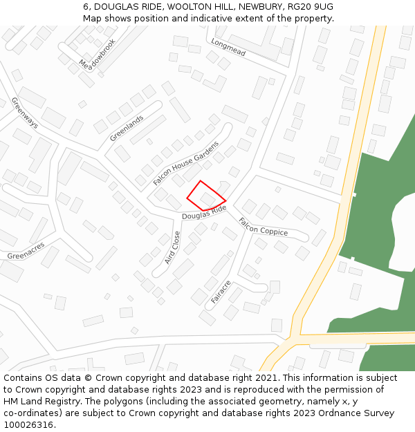 6, DOUGLAS RIDE, WOOLTON HILL, NEWBURY, RG20 9UG: Location map and indicative extent of plot