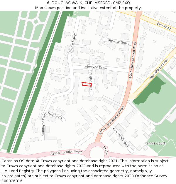 6, DOUGLAS WALK, CHELMSFORD, CM2 9XQ: Location map and indicative extent of plot