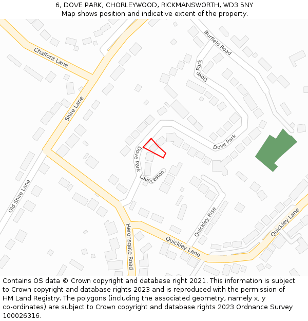 6, DOVE PARK, CHORLEYWOOD, RICKMANSWORTH, WD3 5NY: Location map and indicative extent of plot