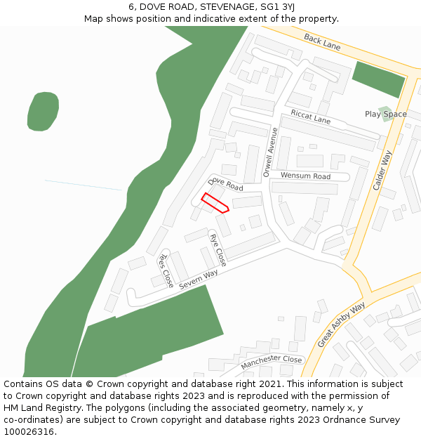 6, DOVE ROAD, STEVENAGE, SG1 3YJ: Location map and indicative extent of plot