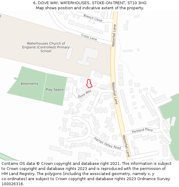 6, DOVE WAY, WATERHOUSES, STOKE-ON-TRENT, ST10 3HG: Location map and indicative extent of plot