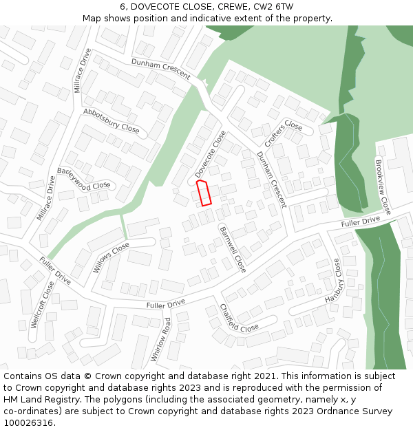 6, DOVECOTE CLOSE, CREWE, CW2 6TW: Location map and indicative extent of plot