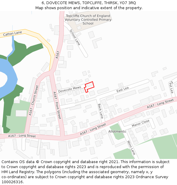 6, DOVECOTE MEWS, TOPCLIFFE, THIRSK, YO7 3RQ: Location map and indicative extent of plot
