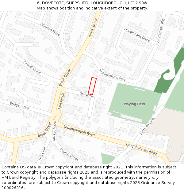 6, DOVECOTE, SHEPSHED, LOUGHBOROUGH, LE12 9RW: Location map and indicative extent of plot